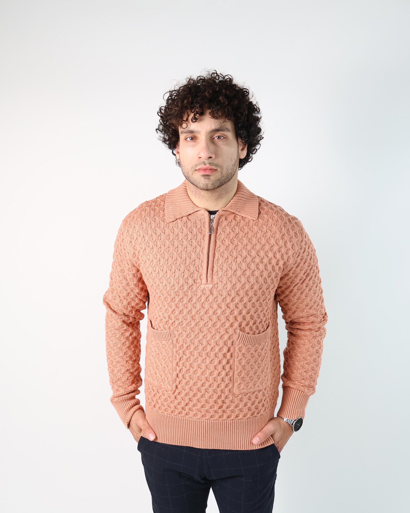 Beige Waffle-Knit Sweater