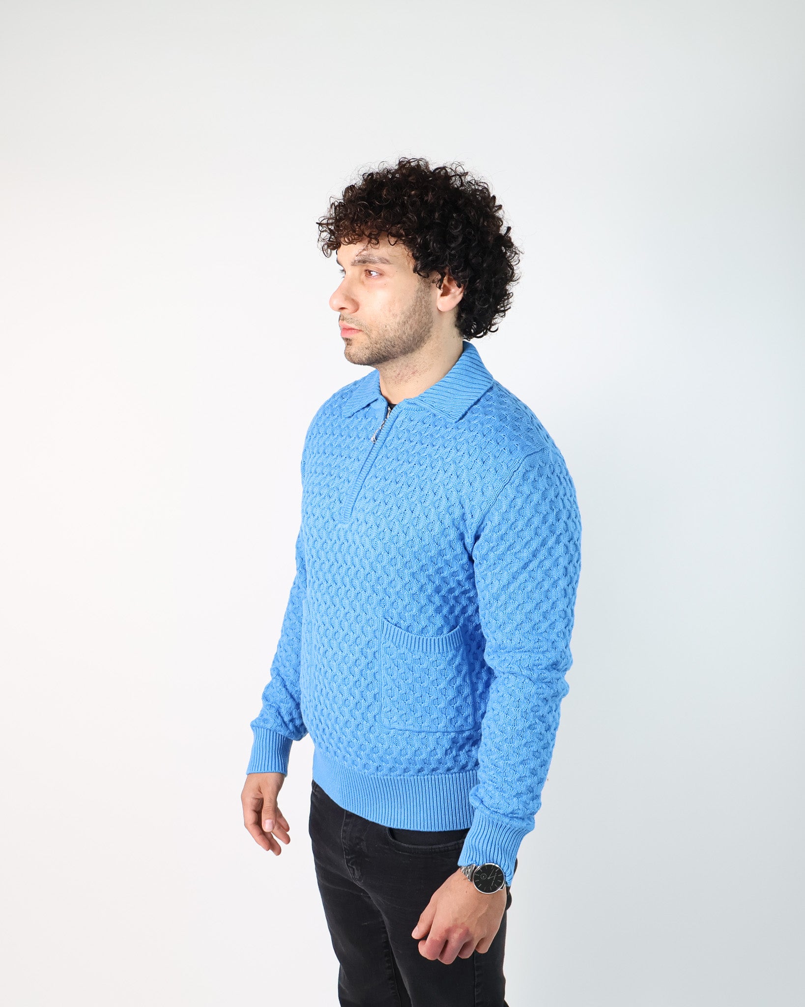Aquamarine Waffle-Knit Sweater