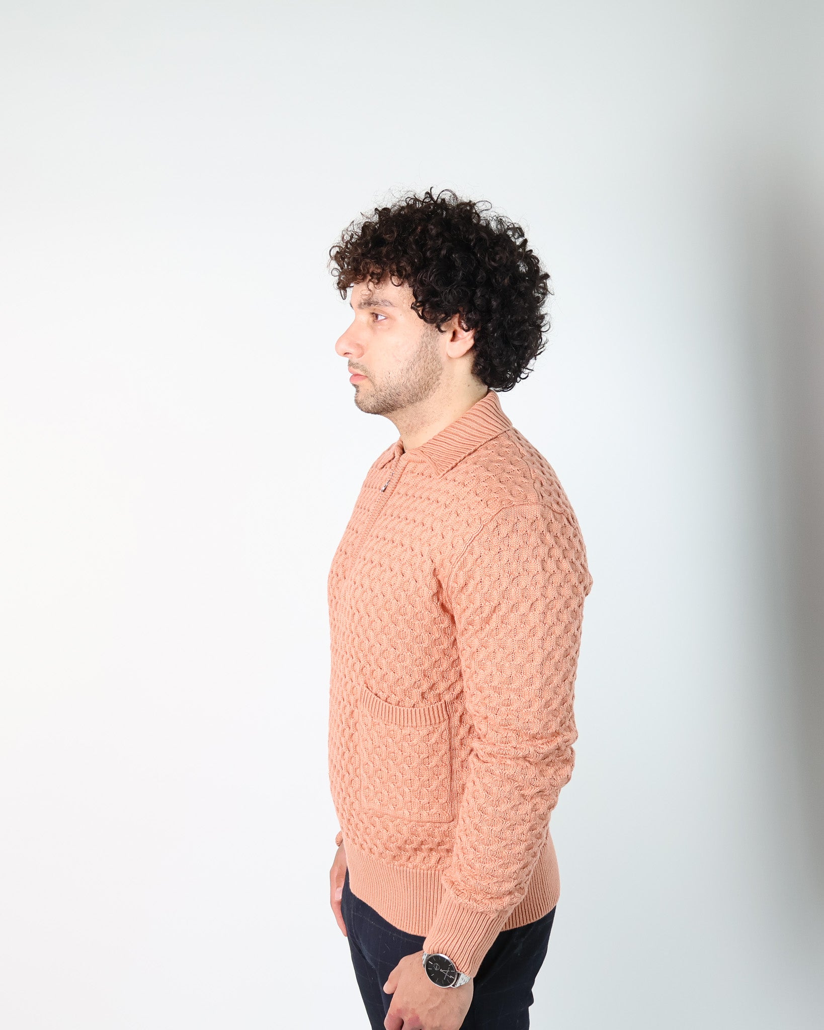 Beige Waffle-Knit Sweater