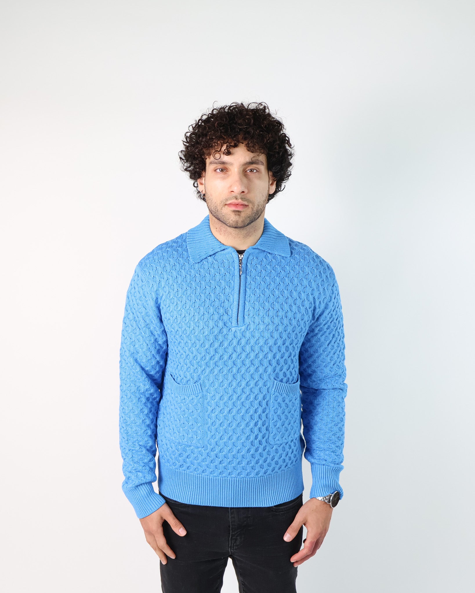 Aquamarine Waffle-Knit Sweater